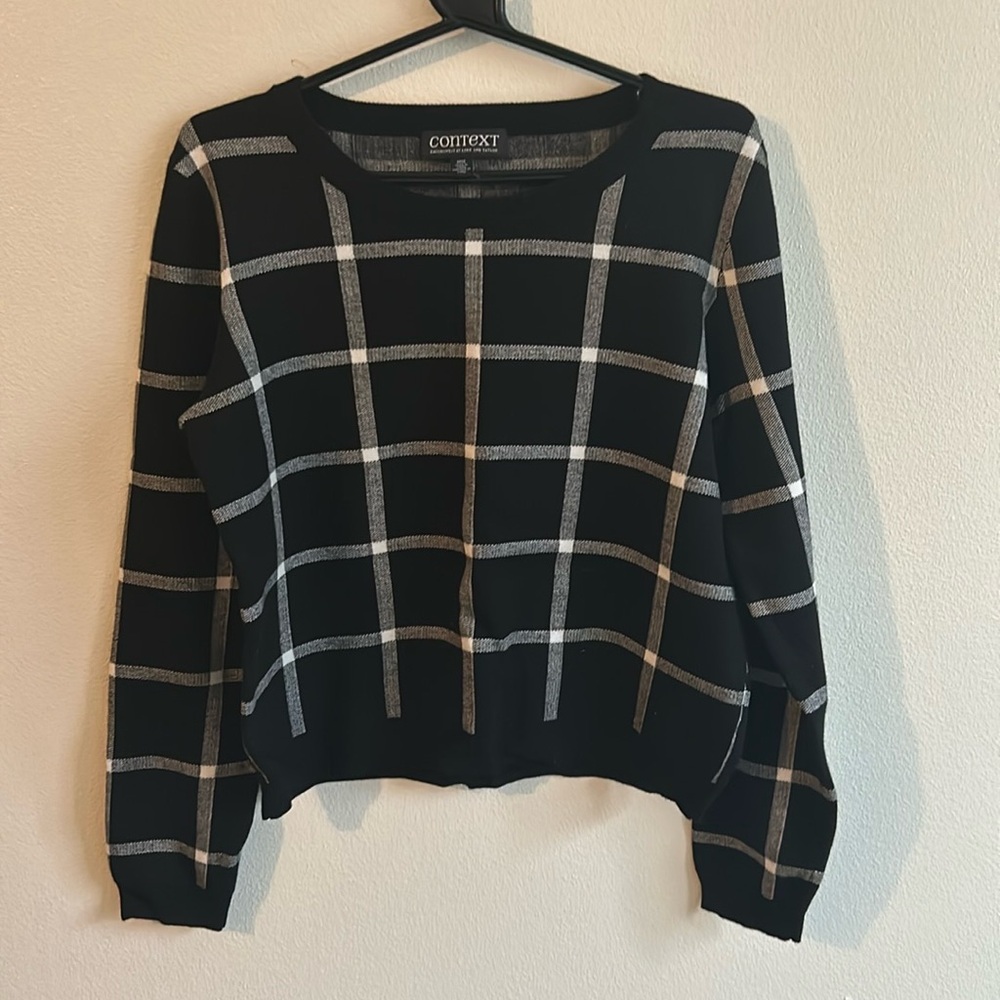 Context Women's Black/White Rayon/Nylon   Windowpane Crew Neck Sweater...Size: M